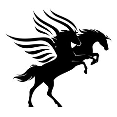 Fototapeta na wymiar pair of mythical pegasus horses - winged stallions rushing forward black and white vector design