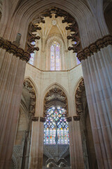 stained glass windows in the limit with tombs of kings in an ancient  monastery