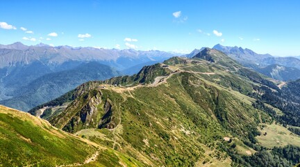 Fototapeta premium Caucasian mountain landscape near famous ski resort Krasnaya Polyana in Russia.