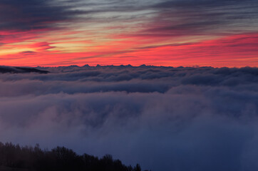 Lever de soleil et brouillard sur les Vosges