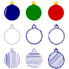Christmas tree decorations. Christmas balls sketch. Set of Christmas balls vector on white background isolated.