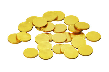gold coins are scattered on a plane, isolated on a white background, 3d render