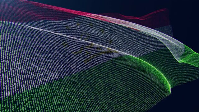 3d render. Tajikistan digital flag with binary code texture flies in the wind. Seamless loop.