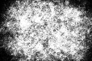 Grunge black and white. Monochrome texture of dirt, chips, and dust. Pattern of black scratches, scuffs on a white background. Abstract ink spot randomly arranged