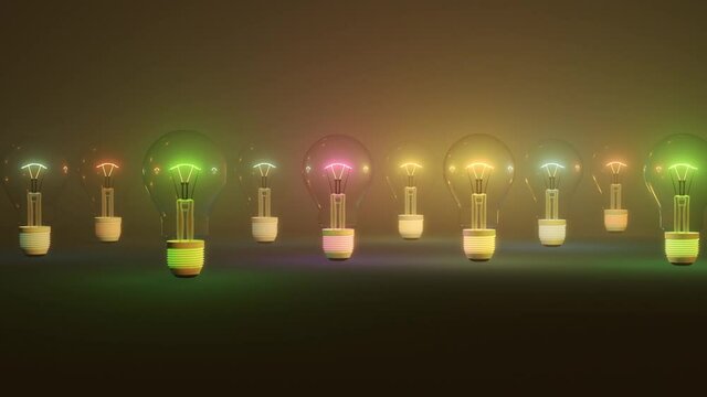 3d Animation of flickering light bulbs background and loop able