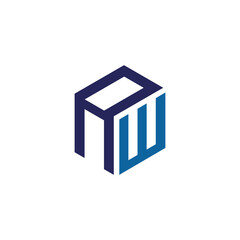 Abstract font type logo. simple letter AW hexagon letter design