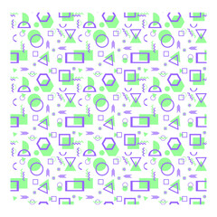 Obraz premium Vector illustration graphic pattern seamlees. Geometric abstract background. Modern design with geometric figures, dots, lines for tissue, wallpapers and postcards. Purple and light green colors. 