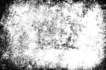 Grunge black and white. Monochrome texture of dirt, chips, and dust. Pattern of black scratches, scuffs on a white background. Abstract ink spot randomly arranged