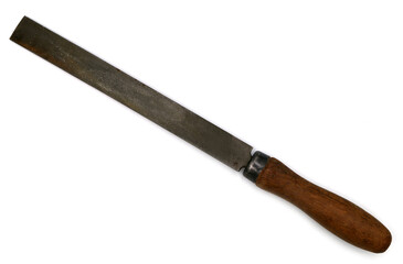 file with wooden handle on white background