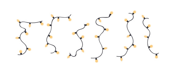 Festive garlands with light bulbs isolated on white background. For design on the theme of the new year and birthday. Vector.