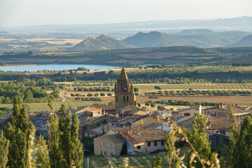Loarre, Aragon, Panoramic views Huesca, Spain from top the village, Castle of Loarre