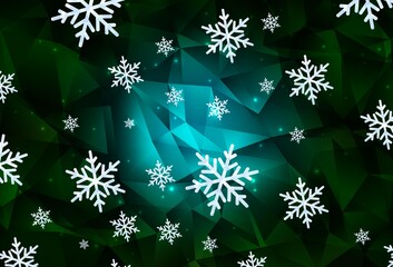Fototapeta na wymiar Dark Green vector layout with bright snowflakes, stars.