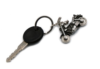 motorcycle keys with keychain isolated on white background