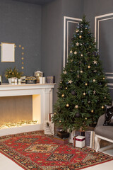 New Year's holiday or celebration, the mood, Stylish Christmas minimalistic interior, Presents and wrapped gifts under the Christmas tree