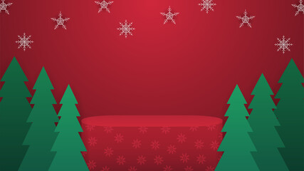 Christmas platform with snowflakes and pines