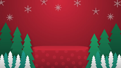 Christmas platform with snowflakes and pines