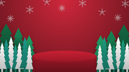 Christmas platform with snowflakes and pines