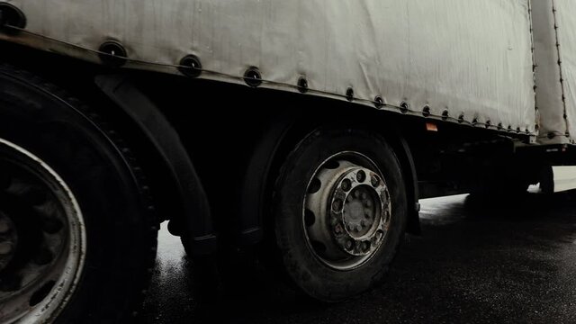 Truck drives through logistics center