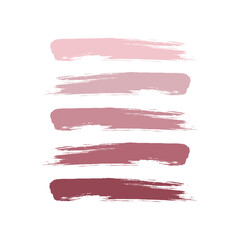 Makeup strokes, pastel nude lipstick or blush palette. Vector swatches collection.