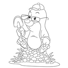 Coloring book page for kids with cute cartoon mole animal. Vector illustration.