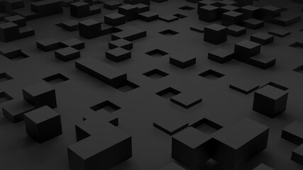 Black Cube Landscape with Abstract Formation. 3D Illustration Minimal Background