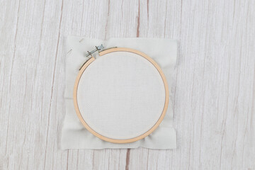Hoop for cross stitch with stretched canvas,mockup for the designer