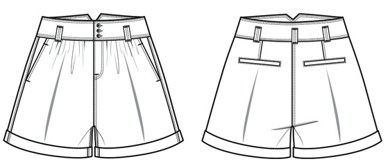 woman fashion design short CAD technical flat drawing illustration vector line pattern design clothing artwork textile sketch trend graphic hand-drawn