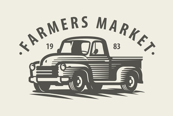 Farm truck emblem. Farming, agriculture symbol vector illustration © ~ Bitter ~