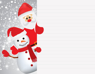 Santa and snowman holding an empty space for text, vector