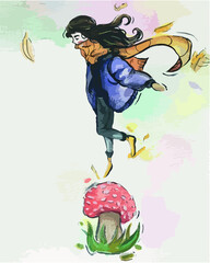 Mushroom with flying little girl