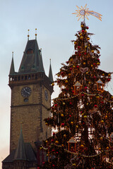 Fototapeta na wymiar landscape with Old Town Square and christmas tree