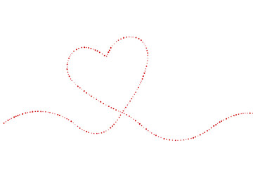 Line of dots forms red heart shape, graphic vector of simple love sign
