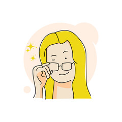 Cute illustration girl wearing glasses for sticker and avatar