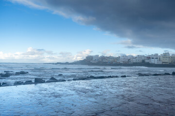 landscape. view of El Puertillo from the natural pools. Arucas. Las Palmas. Canary Islands