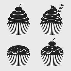 Silhouette Cupcake icon set collection