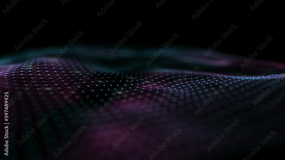 Poster digital wave of particles. global communication network concept. abstract technology background. sea