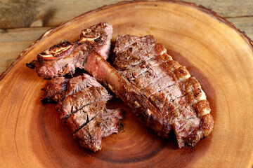 T Bone or Porterhouse. Special cut of the ox. Traditional BBQ