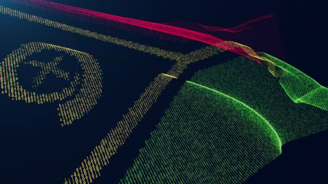 3d render. Vanuatu digital flag with binary code texture flies in the wind. Seamless loop.