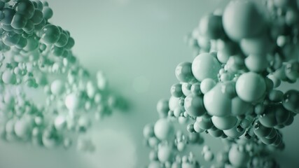 3d render,illustration, blurry particles with film emulation overlay, science texture graphic source background, abstract green spheres 