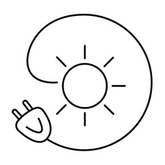 Solar energy as an alternative source. Energy saving resources. Vector simple graphics, linear image in black and white