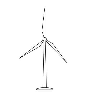 Windmill. Energy saving resources. Vector simple graphics, linear image in black and white