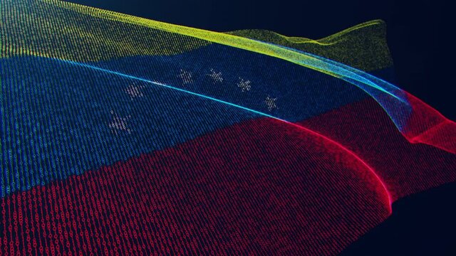 3d render. Venezuela digital flag with binary code texture flies in the wind. Seamless loop.