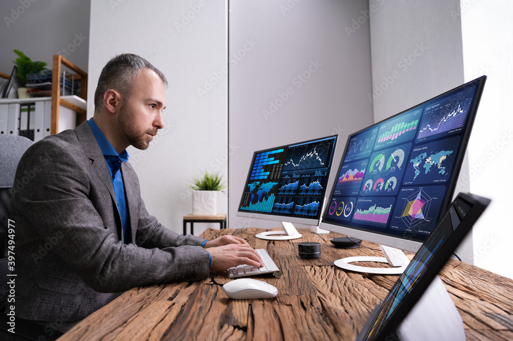 Poster Financial Analyst Or Advisor Using KPI Data Technology