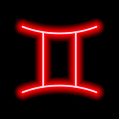Red neon zodiac sign Gemini. Predictions, astrology, horoscope.

