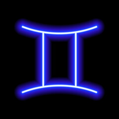 Blue neon zodiac sign Gemini. Predictions, astrology, horoscope.