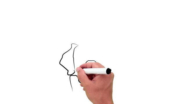 Dog and kitten in one line. Black line animation on white background with pencil
