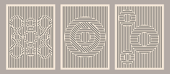 Trendy set of abstract creative minimalist artistic line art composition ideal for wall decoration, as postcard or brochure design, vector illustration. Vintage posters, banners, placard. 