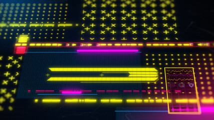 Cyberpunk gaming hud background. futuristic 3d illustration. Neon interface.