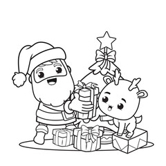 coloring book christmas day with santa claus and cute deer(1)