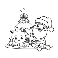 coloring book christmas day with santa claus and cute deer(11)